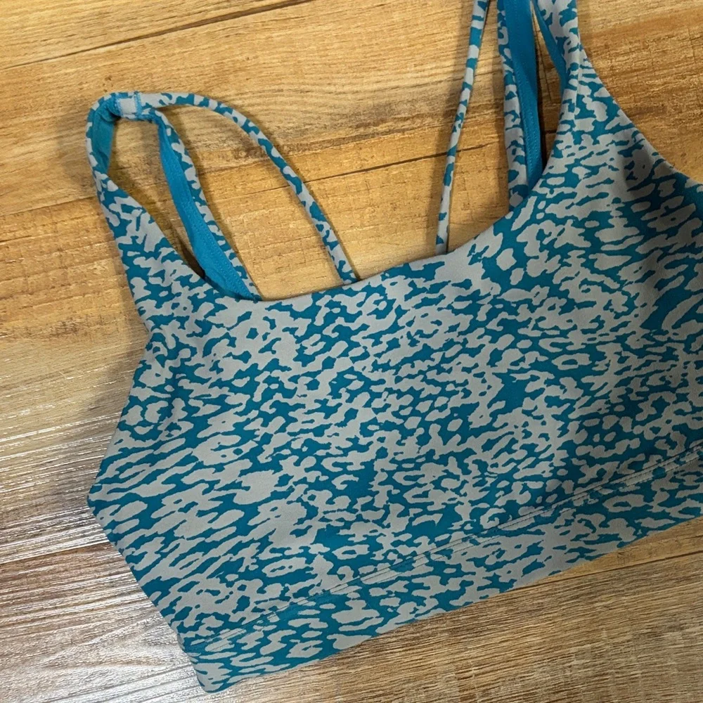 Athleta Exhale Animal Print Teal & gray sports bra Size small - Picture 3 of 6